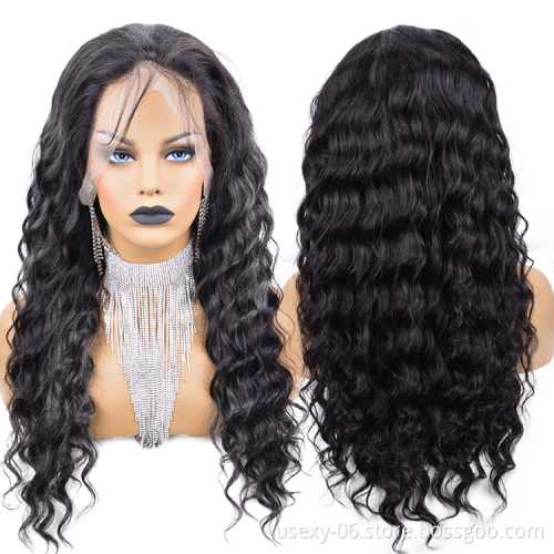 180 density 100% brazilian virgin cuticle aligned hair wig vendors loose wave hd lace frontal wig human hair loose deep wave wig